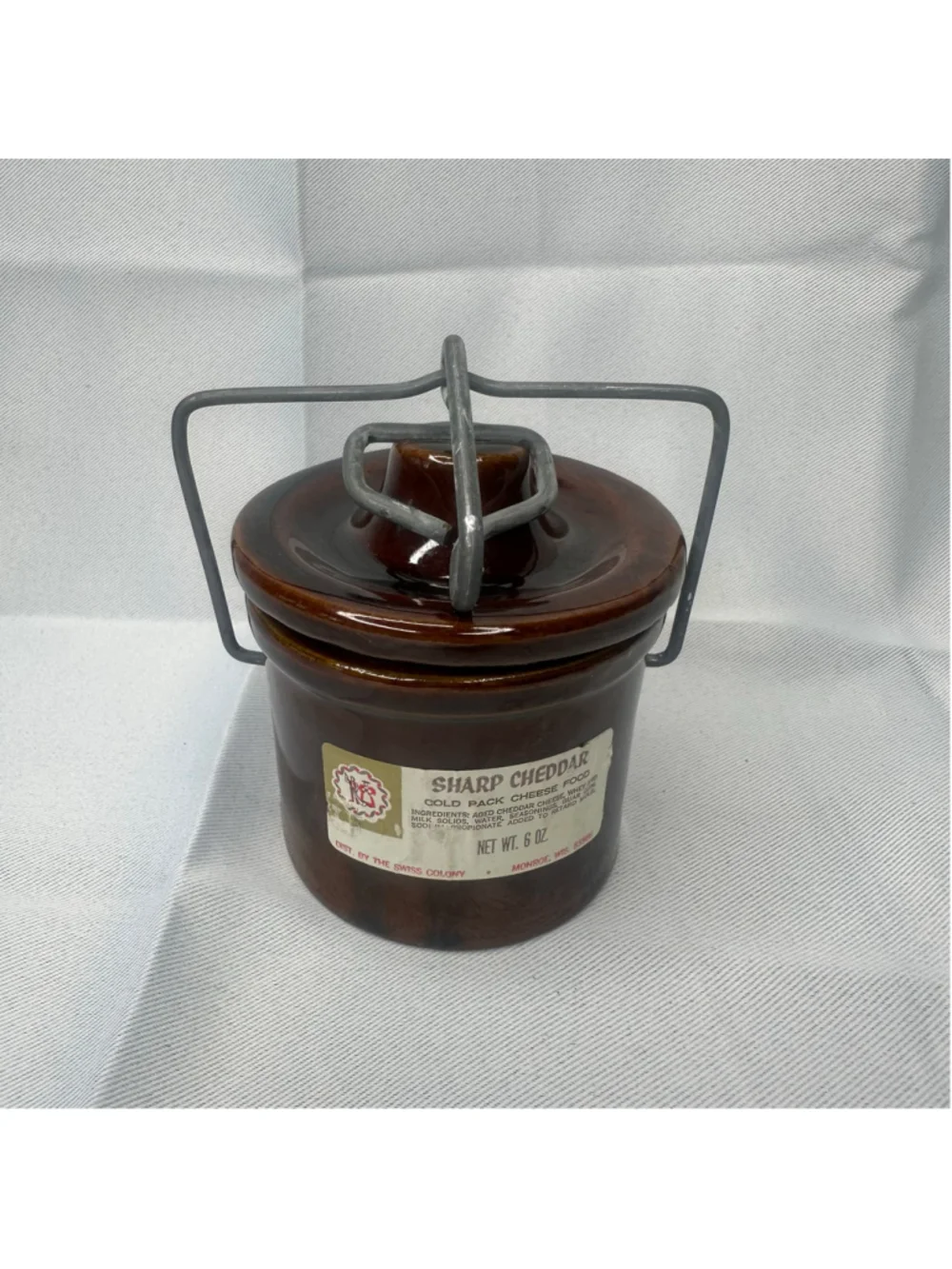 Vintage 1970s The Swiss Colony Cheese Pot Crock Brown Glazed Stoneware with Lid